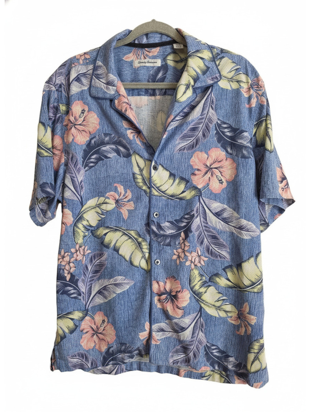 Tommy Bahama Island Zone Blue Floral Hawaiian Shirt Large